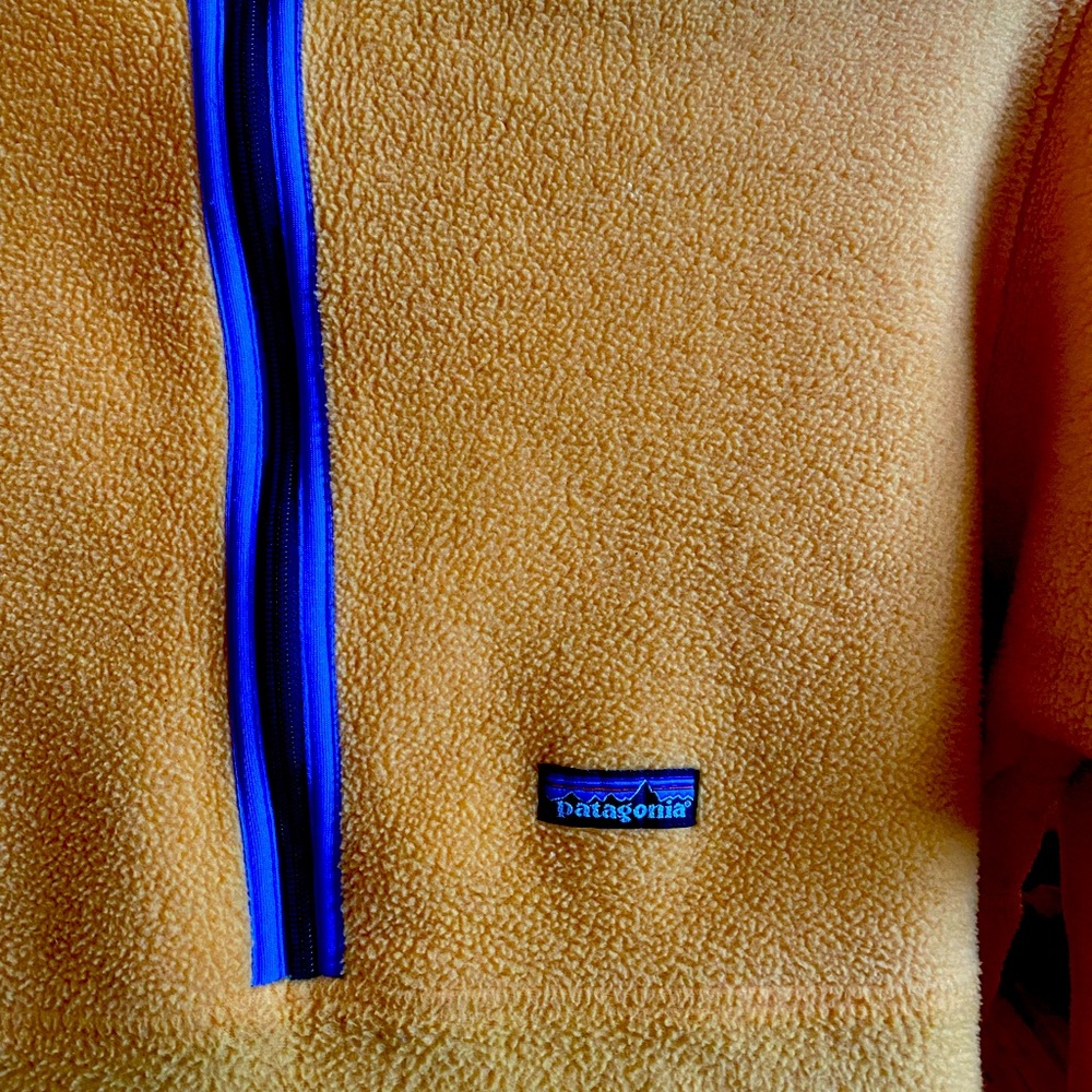 Patagonia Yellow Fleece Jacket with Blue Zip Trim